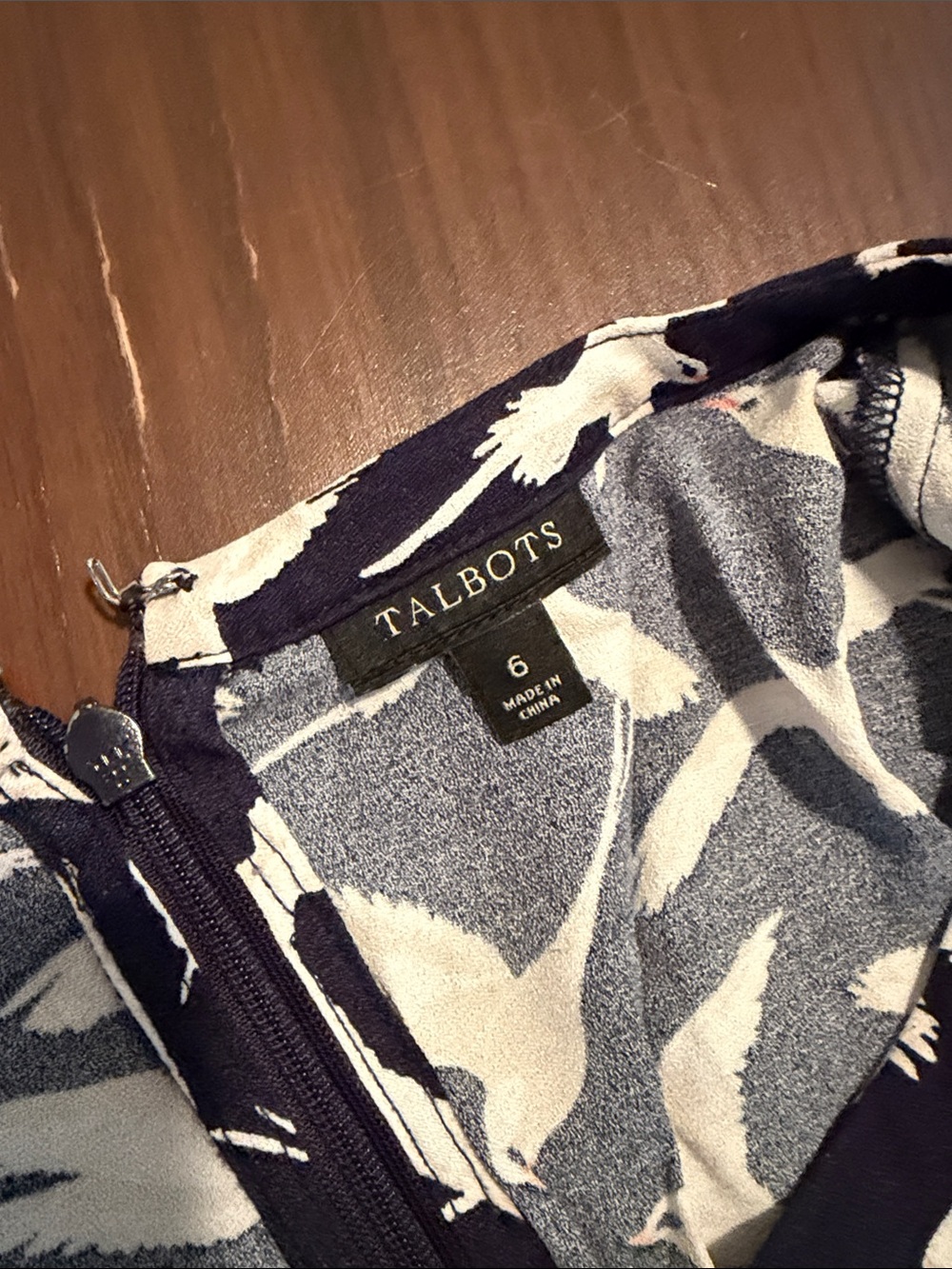 Talbots Navy Blue and White Bird-Print Long Sleeve Dress - Picture 2 of 2